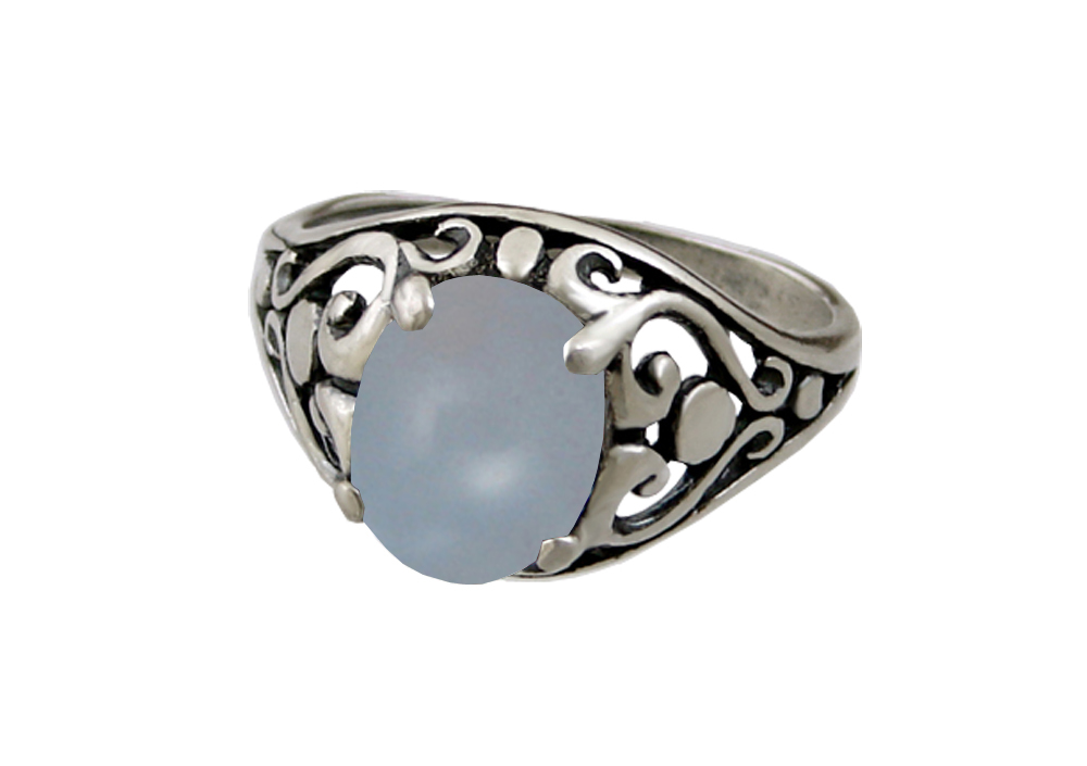 Sterling Silver Filigree Heart Ring With Blue Lace Agate Size 10